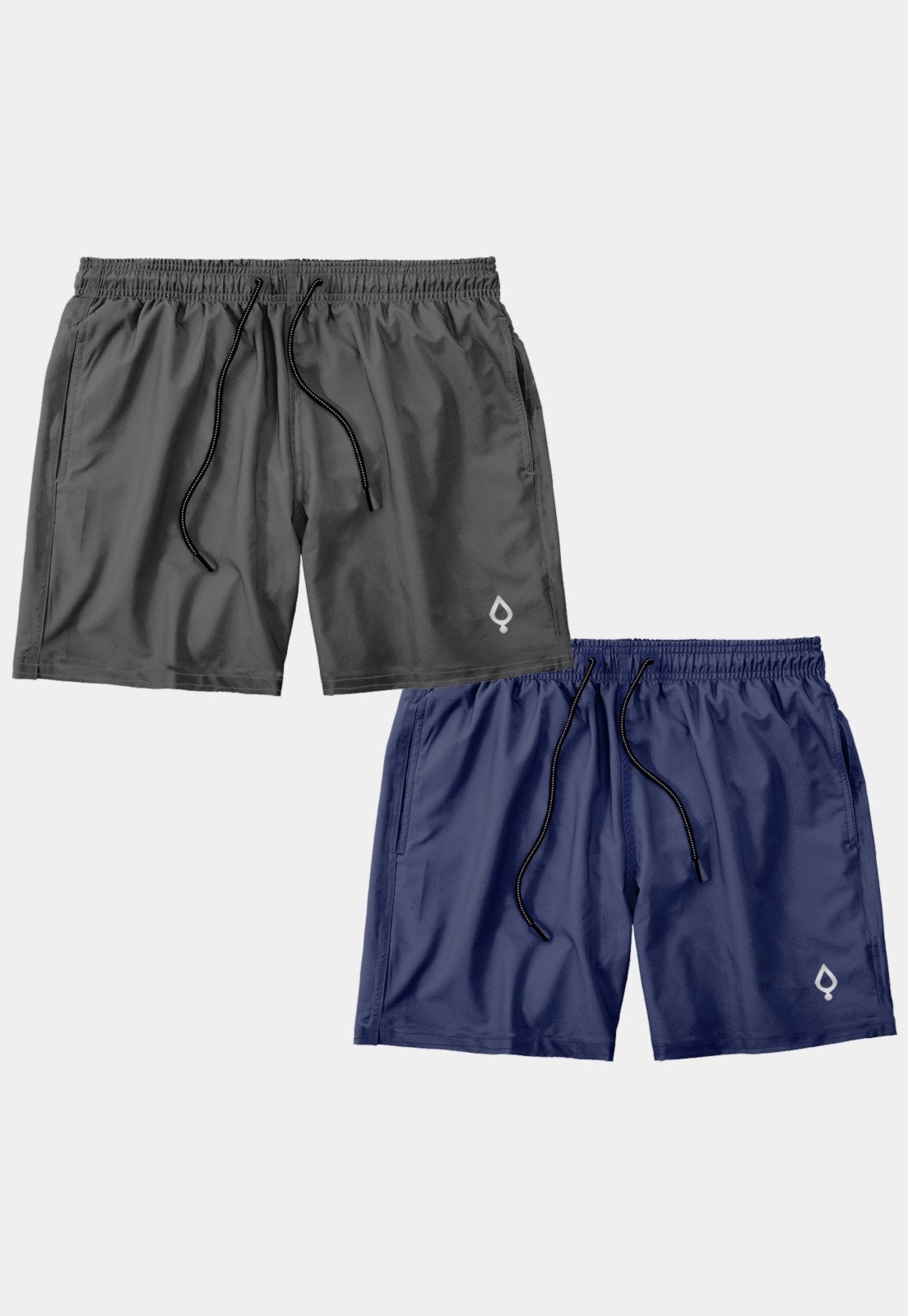 Kit 2 Shorts Resina Praia Bermuda Tactel Masculino Liso Lisa Básico Mauricinho 2 Bolsos Cinza/Azul