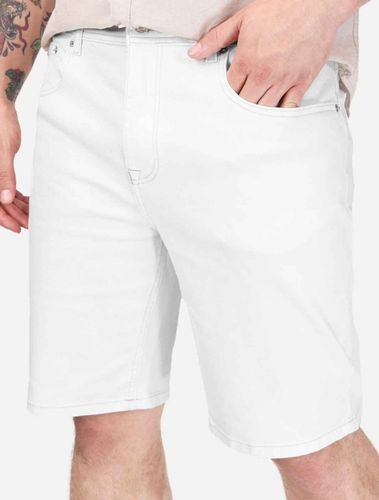 Vista 2 Bermuda Tommy Hilfiger Masculina Sarja Brooklyn Short Branca branco Tommy Hilfiger branco