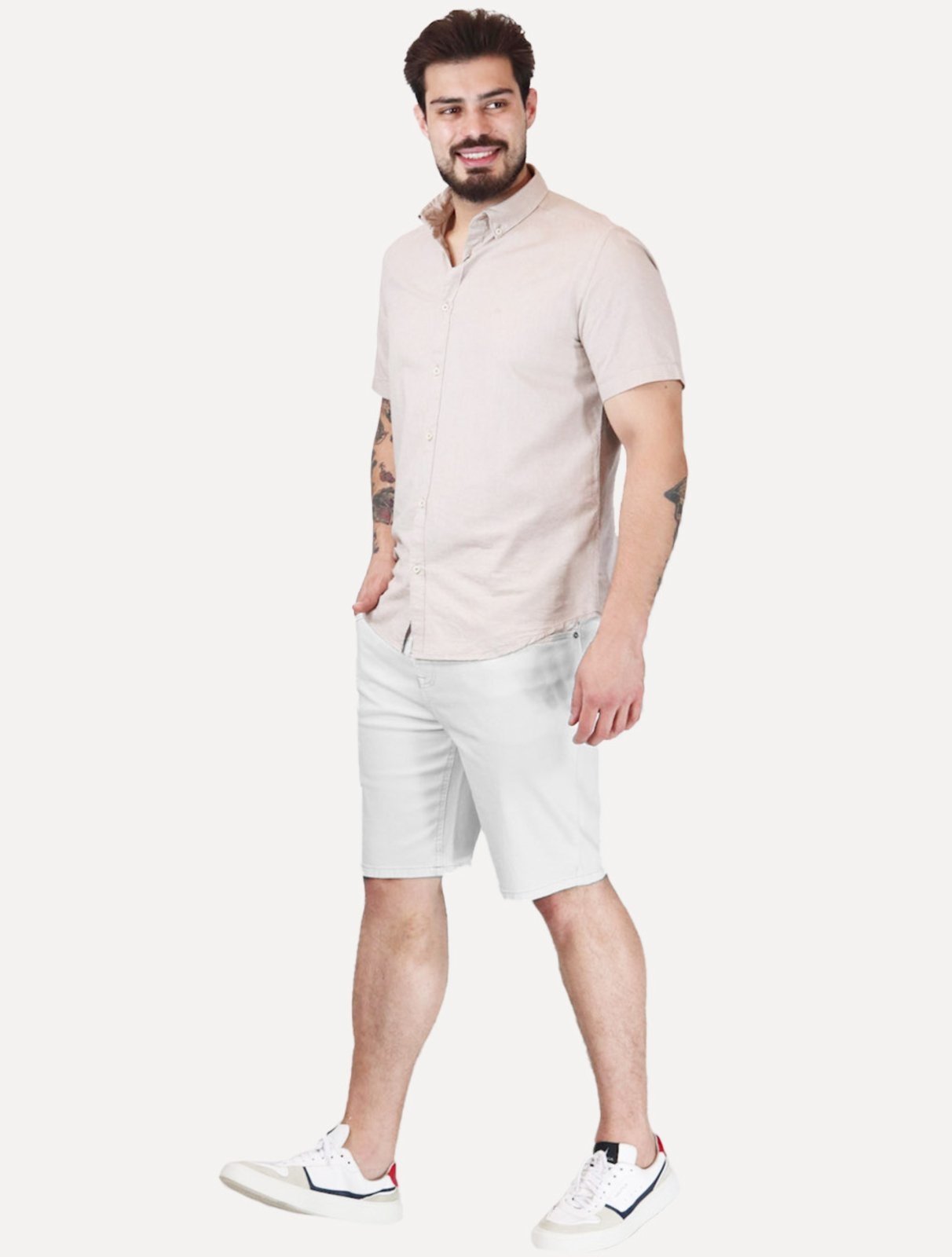 Vista 3 Bermuda Tommy Hilfiger Masculina Sarja Brooklyn Short Branca branco Tommy Hilfiger branco