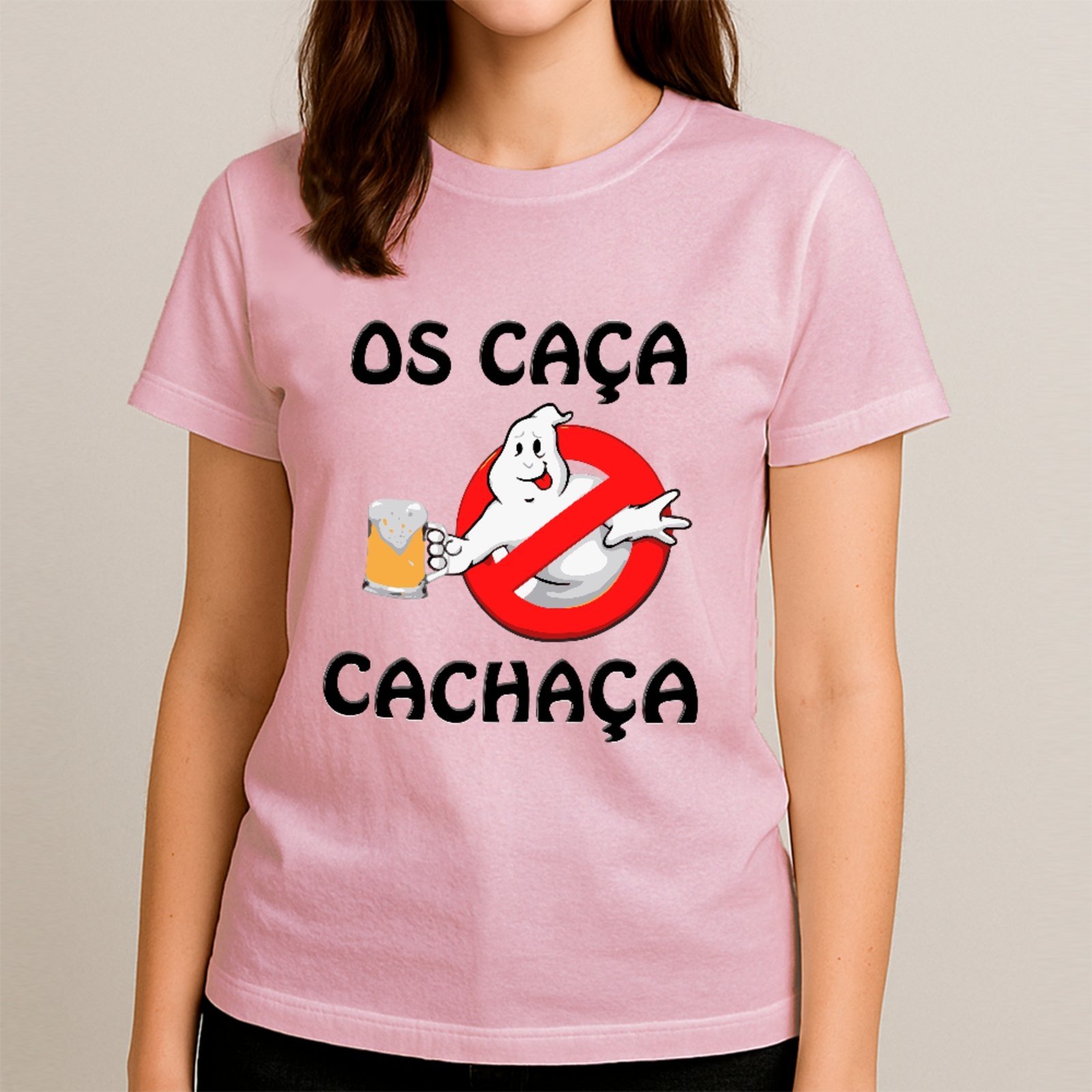 Vista 2 Camiseta Ousy Básica Os Caça Cachaça Humor Álcool Carnaval Meme Unissex preto ousy preto