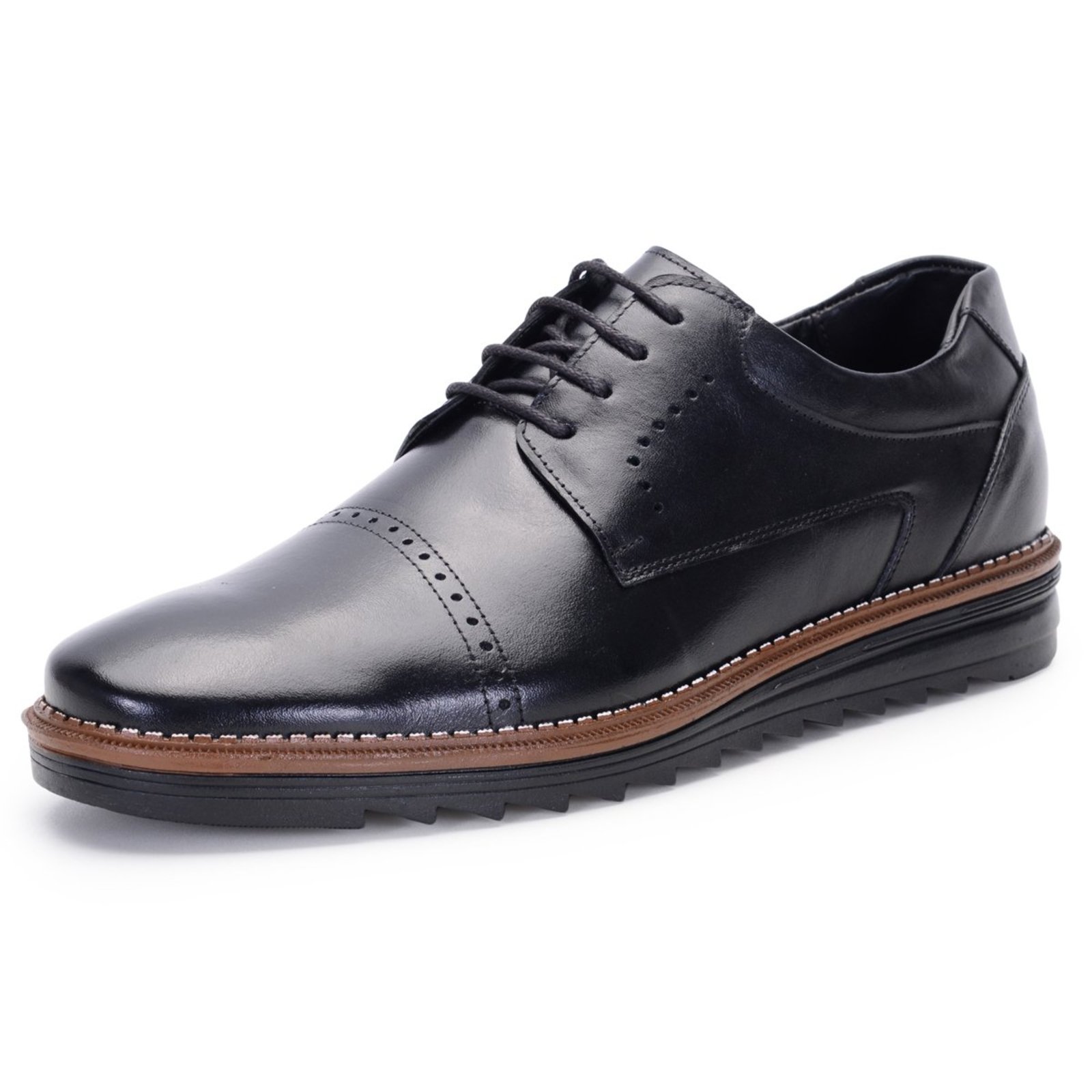 Sapato Social Bico Redondo Masculino Em Couro Preta 16007