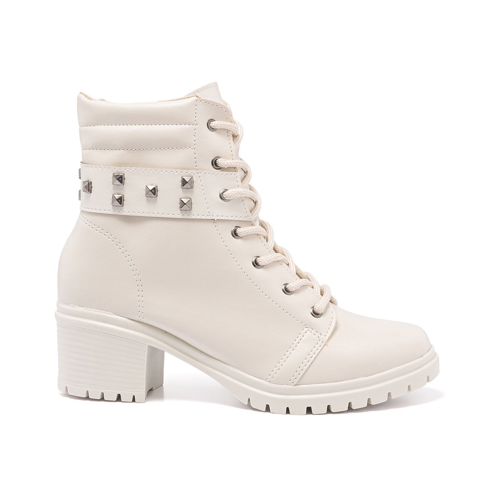 Coturno Feminino Stessy Shoes Bota Cano Baixo Salto Tratorada Estilosa Off white