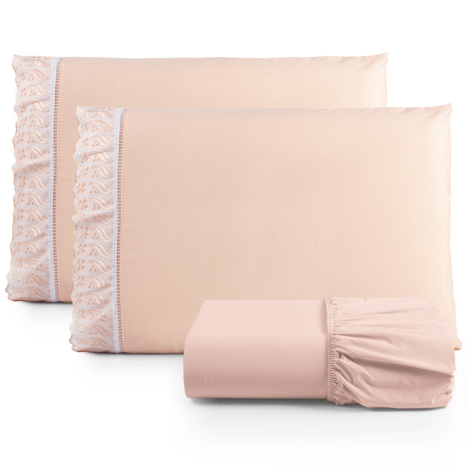 Jogo Cama Lençol Casa Scarpa Paris King Percal 180 Fios Algodão Lese Bordada 3 Peças - Salmão