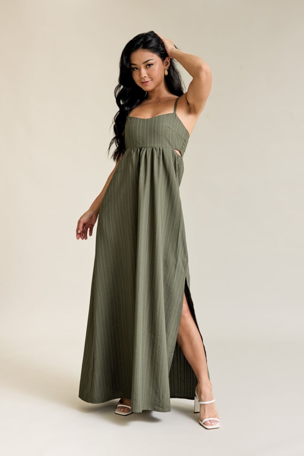 Vestido Em Viscose Feminino Texturizado Com Alças Dialogo Verde