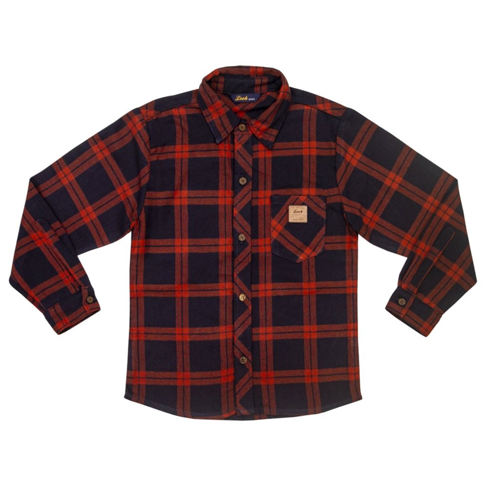 Infantil - Camisa Juvenil Look Jeans Flanela Xadrez Vermelho