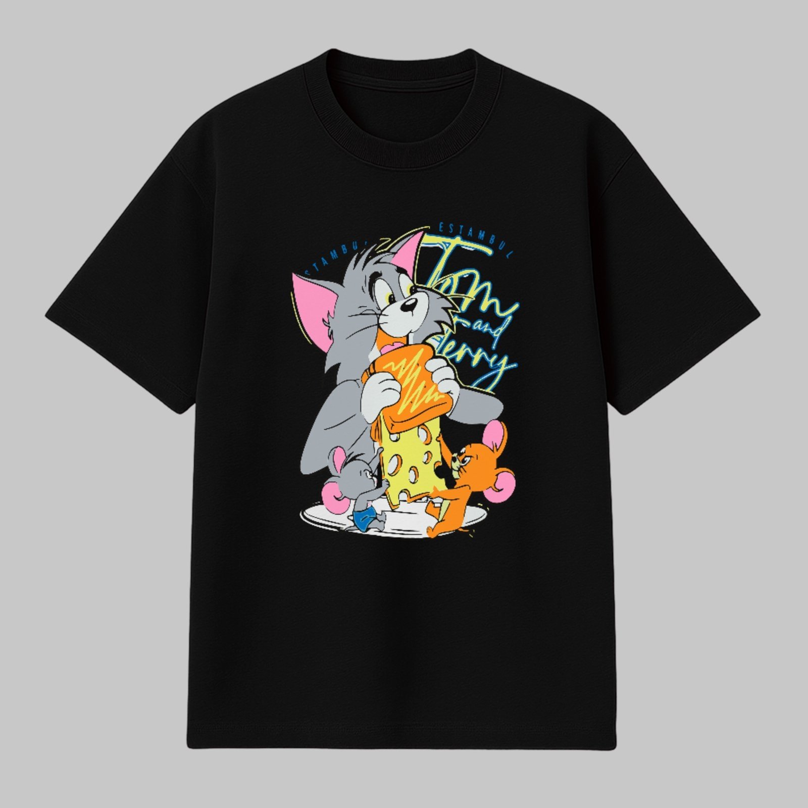 Camiseta Básica Visual Engraçado Clássico Tom Jerry Unissex Preto