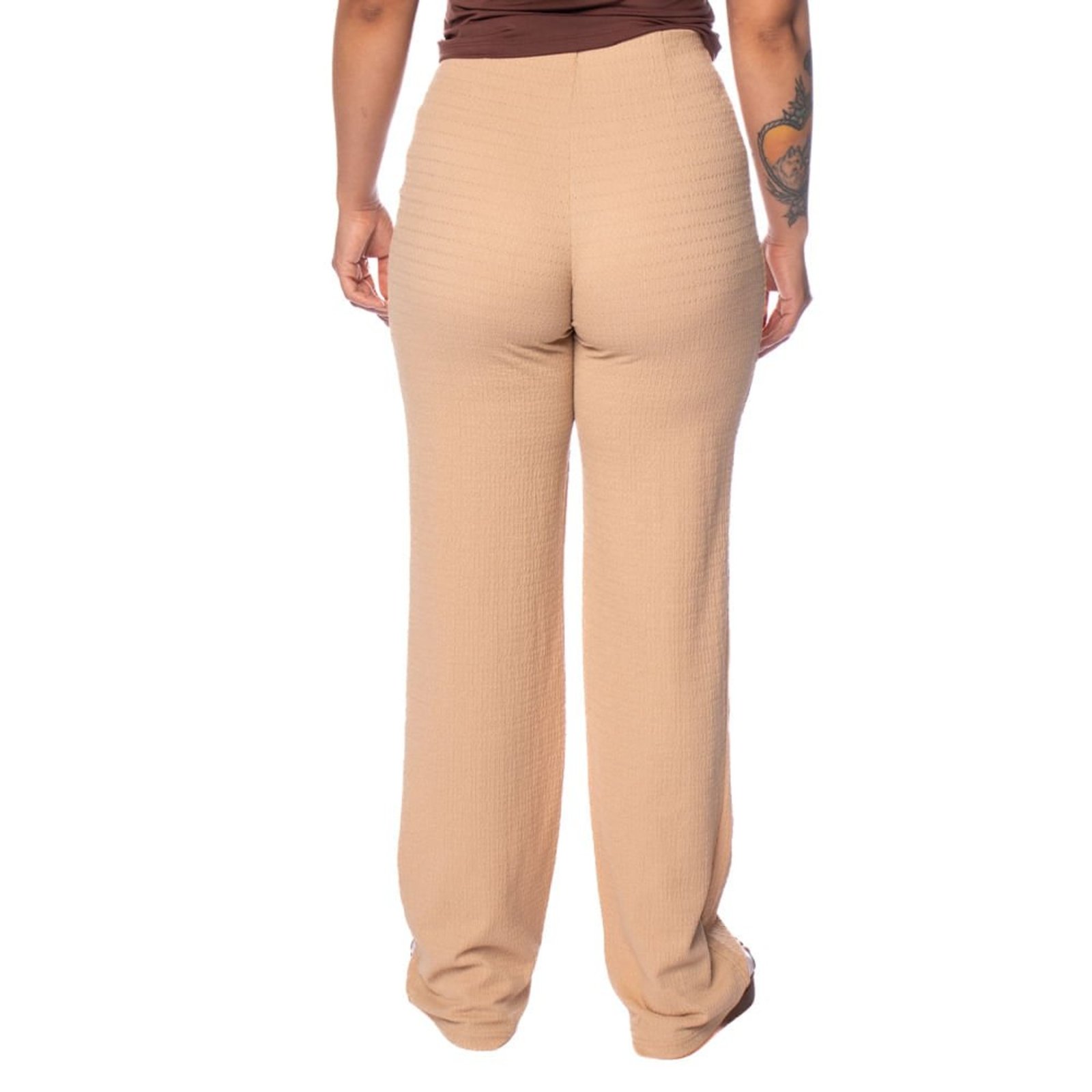 Vista 3 Calça Feminina The Style Box Wide Leg Cintura Alta bege The Style Box bege