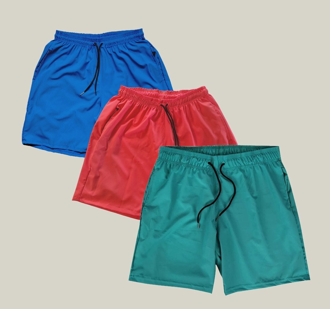 Kit 3 Shorts Praia Masculino Elastano WSS Azul Rosa e Verde