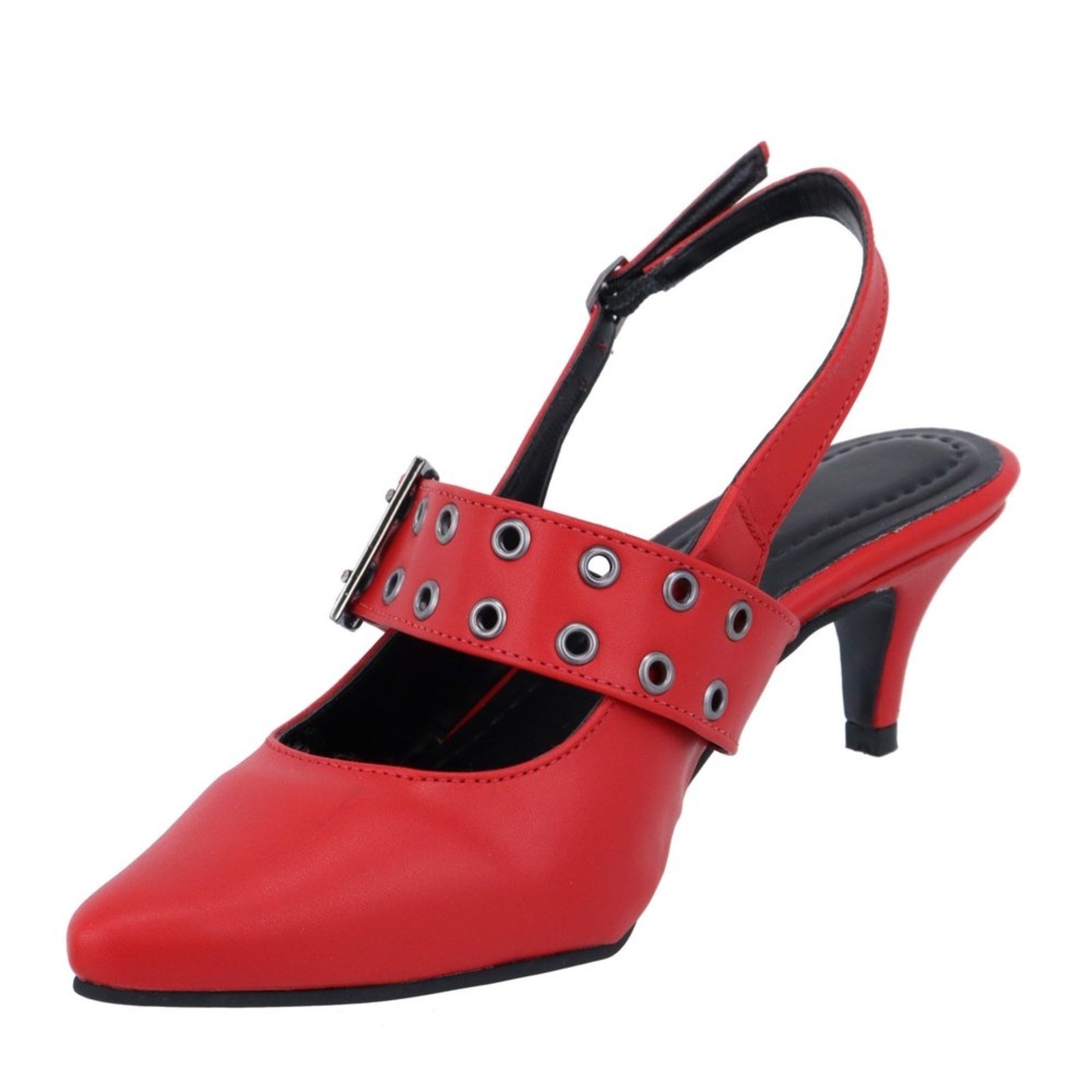 Sapato Social Scarpin Feminino Salto Baixo Fino Fivela Napa Vermelho 6022