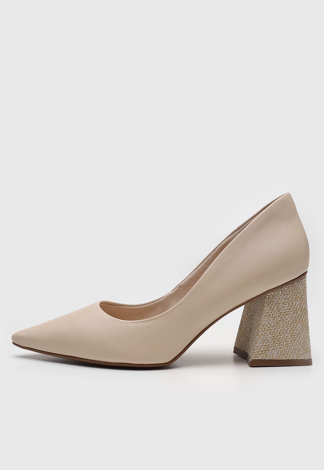 Scarpin Feminino cê Salto Bloco Médio Bico Fino Bege