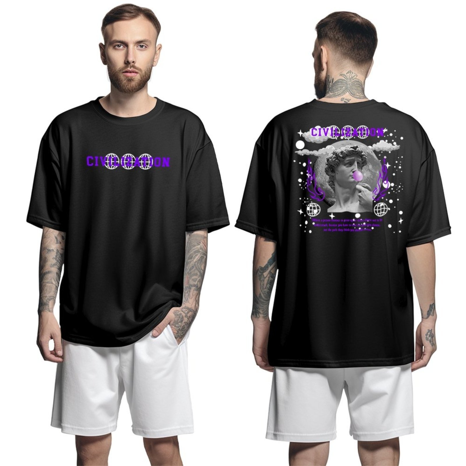Camisa Camiseta Oversized Streetwar Genuine Grit Masculina Larga 100% Algodão 30.1 Civilization – Preto – P