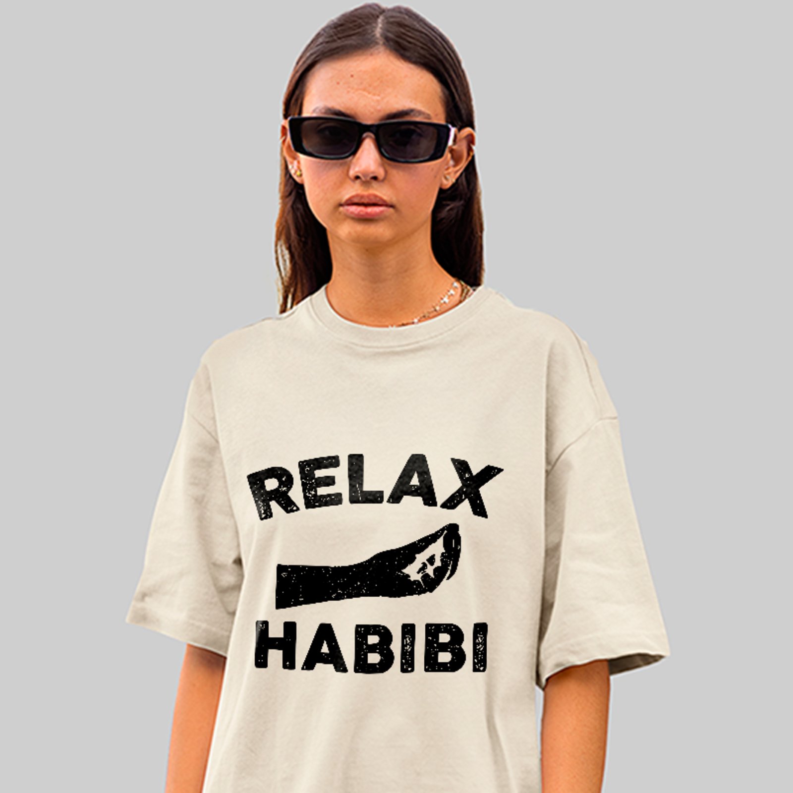 Camiseta Oversized Relax Habibi Funny Meme Streetwear Unissex Off White