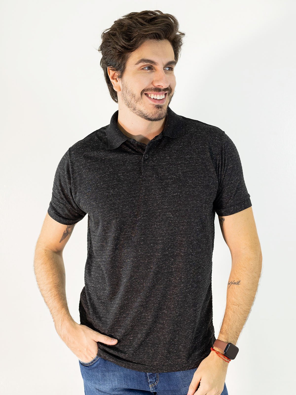 Camisa Polo Masculina Tradicional Texturizada Botões Anticorpus