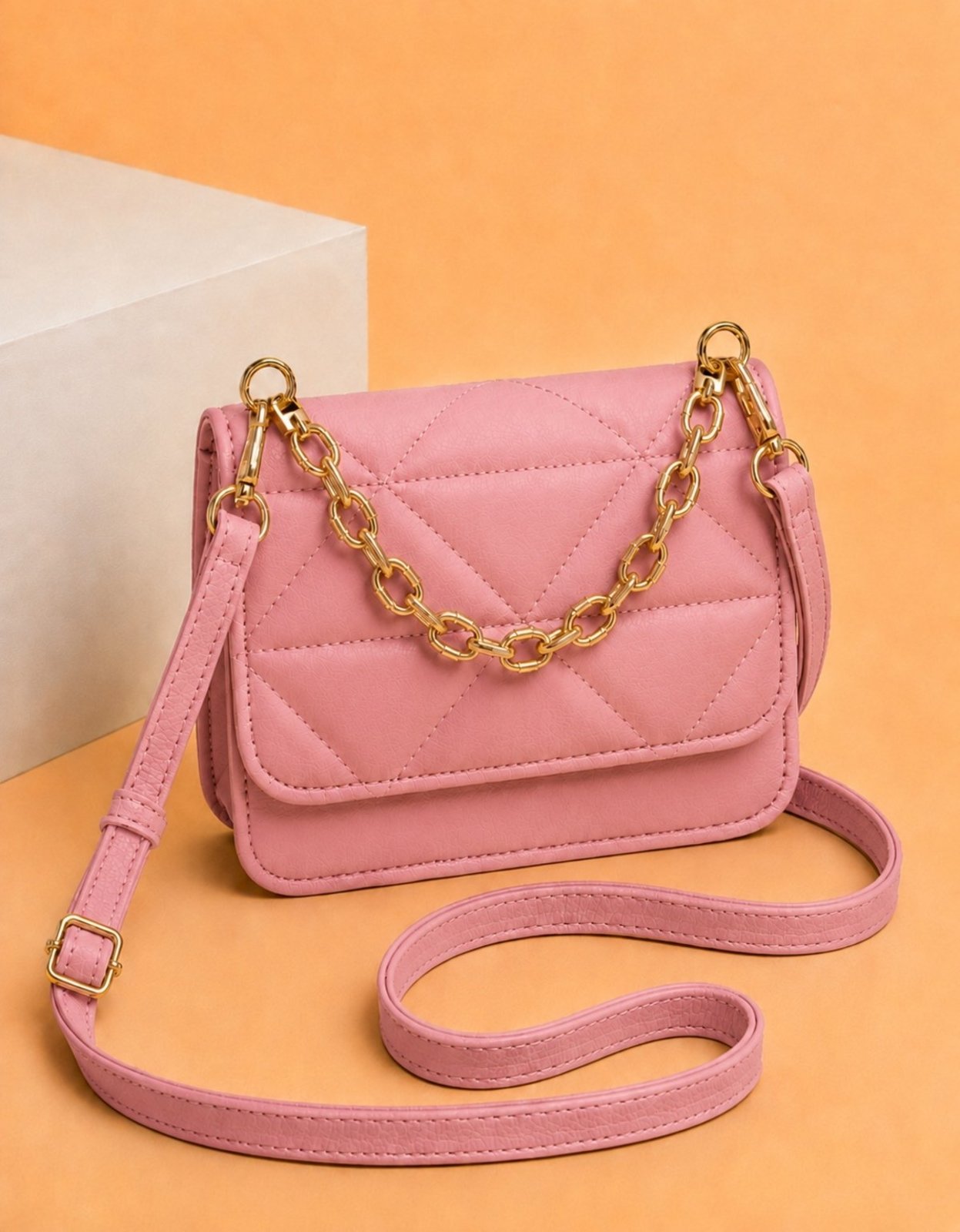 Bolsa Feminina Transversal Luxo Alça De Corrente Bordada Alça de Mão Rosa