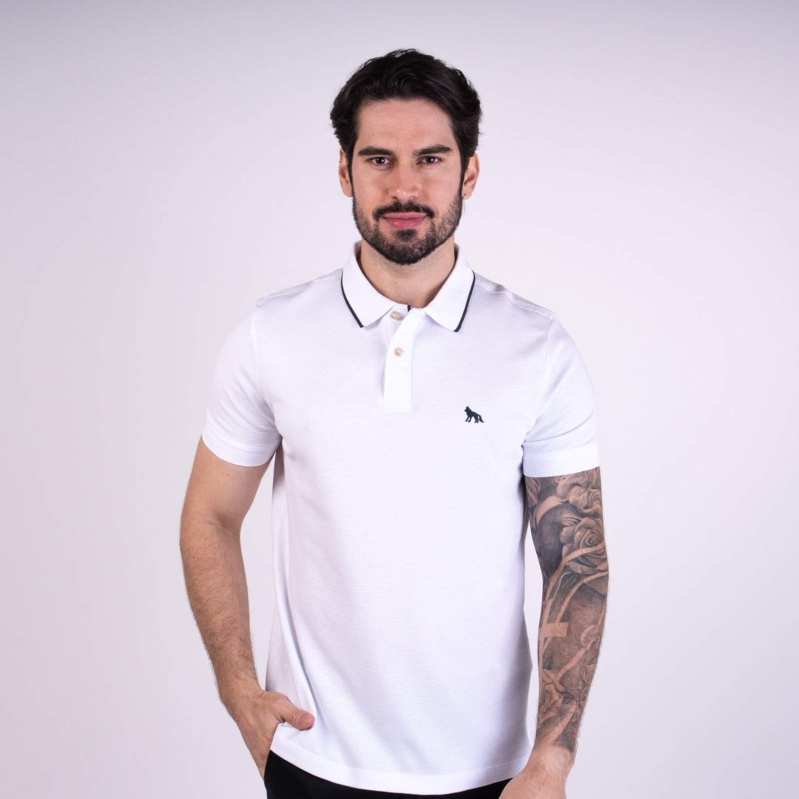 Camisa Polo Acostamento Texture Branca Friso
