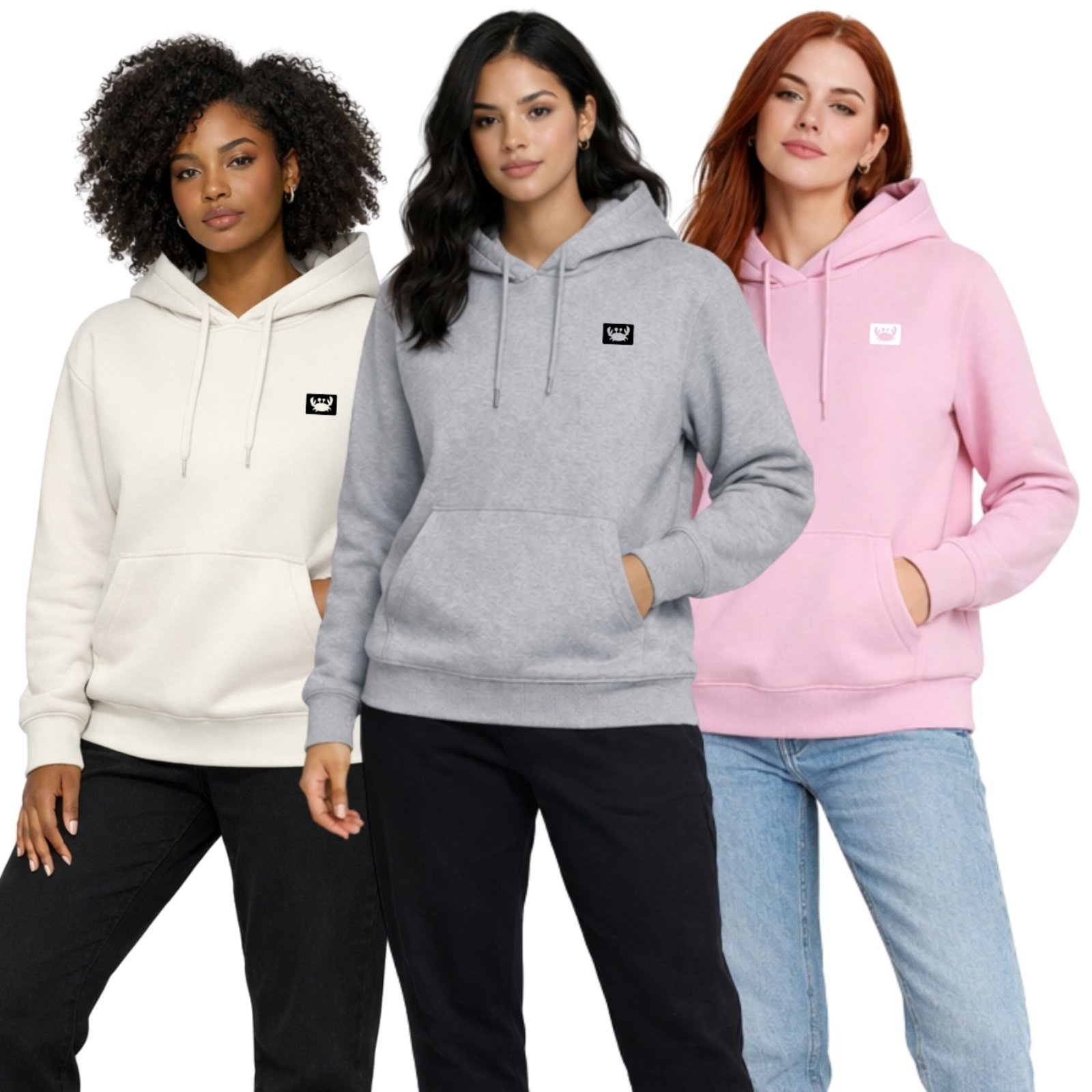 Kit 3 Blusa de Frio Moletom Liso Colorido Feminino Relaxado Com Capuz E Bolso Canguru Estampado Siri2