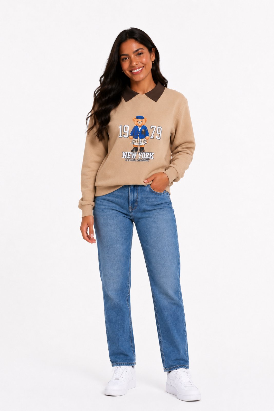 Moletom Feminino D Bell Outlet Fashion Urso Bege