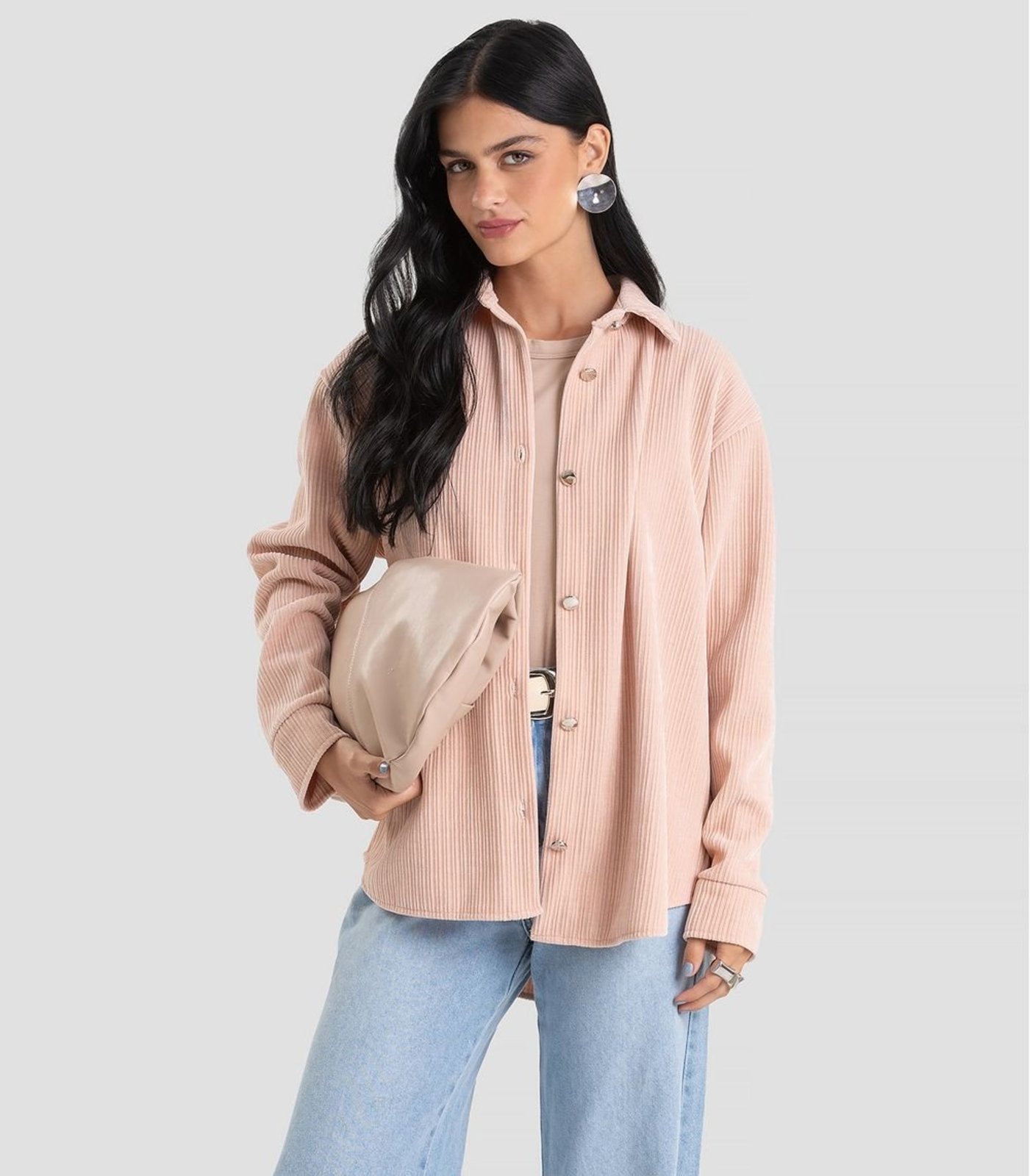 Camisa Feminina Manga Longa em Veludo Dianna Rosa