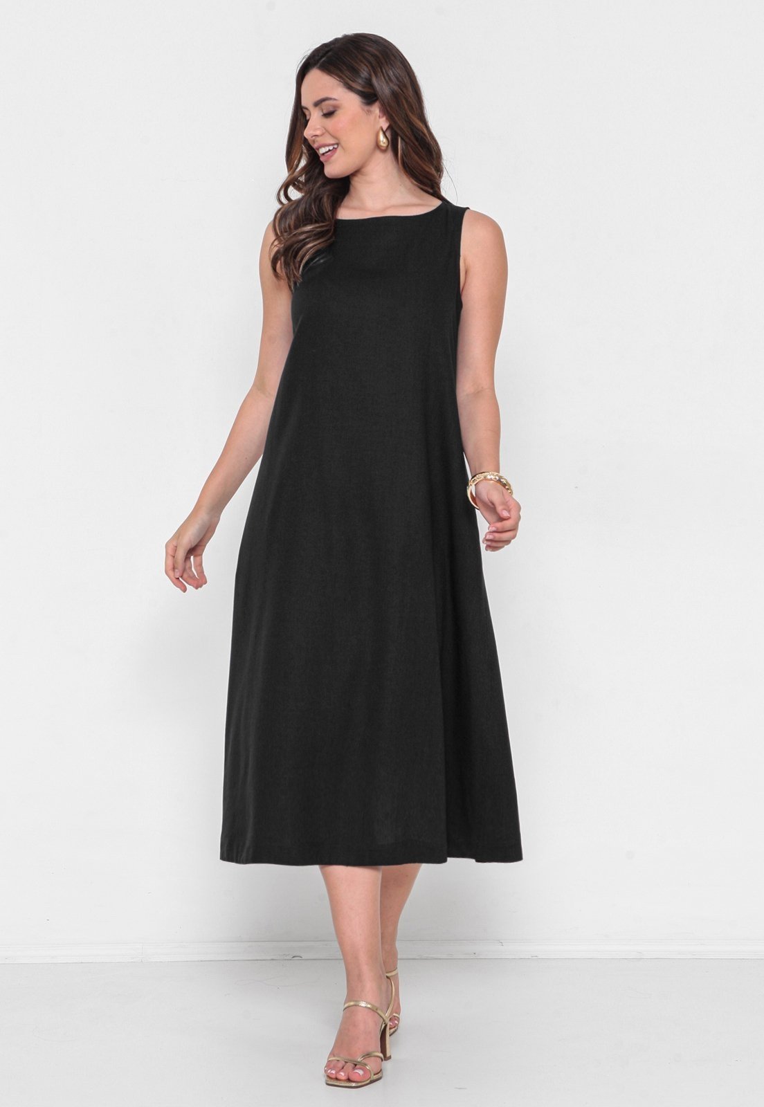 Vestido Intens Linho Midi Preto