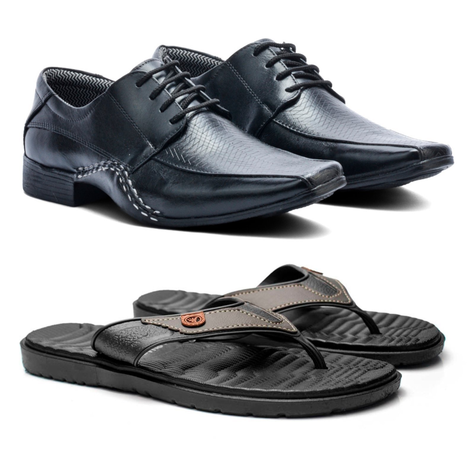 Kit Masculino Herlim Sapato Social Chinelo Ortopédico Anatômico Preto