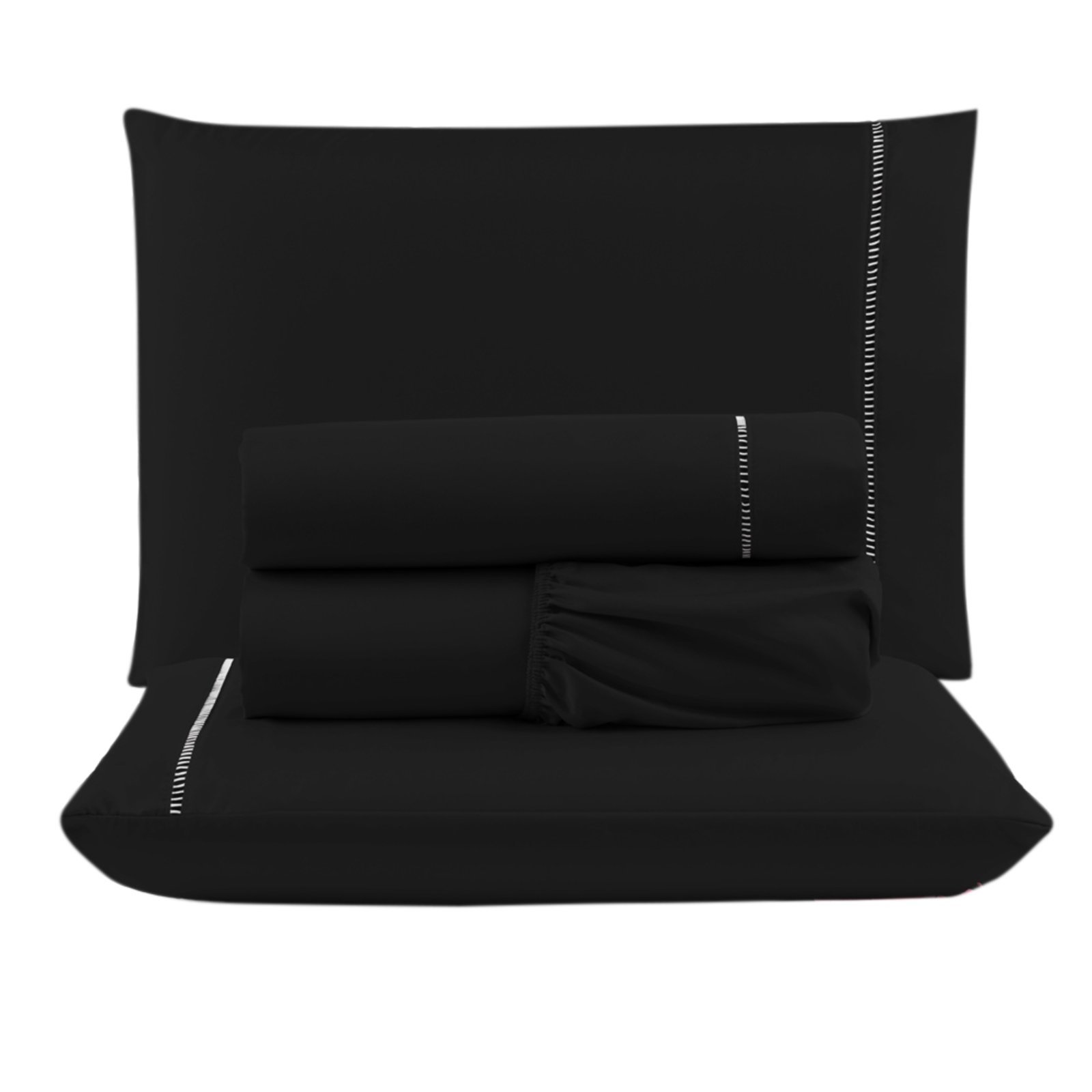 Jogo Cama Lençol Casa Scarpa Unique Casal Padrão Micro Percal 400 Fios Ponto Palito 4 Peças - Preto