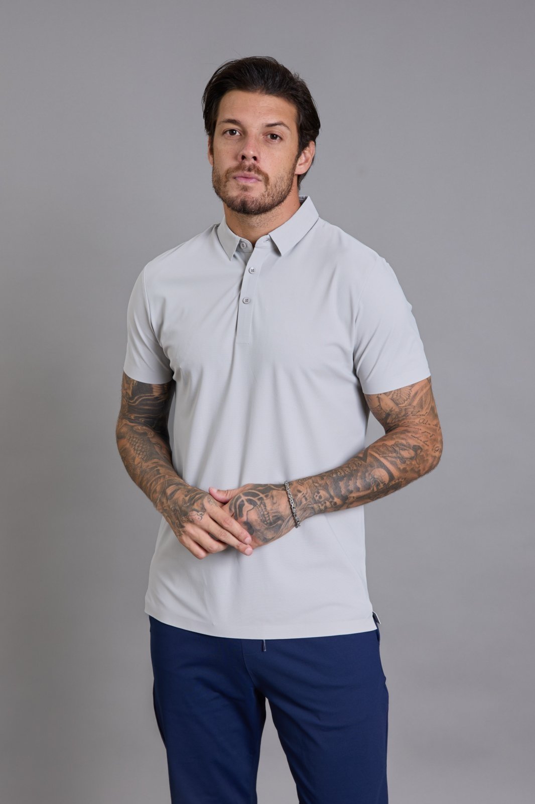 Camisa Polo Tecnológica Masculina Lisa em Poliamida na Cor Cinza Dialogo