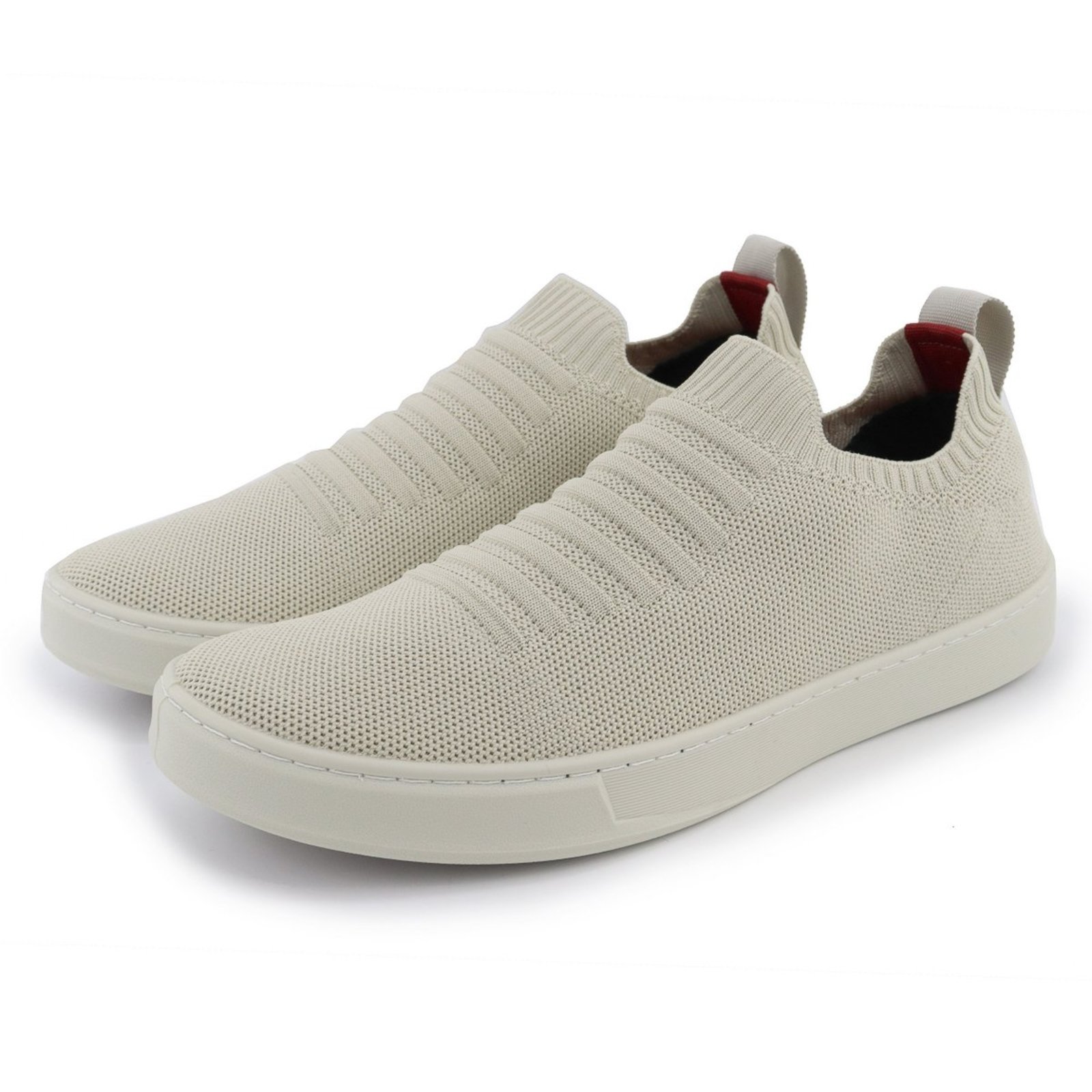 Sapato Casual Masculino Veritimo Tênis Knit Elástico Sapatenis Dia a Dia Conforto Tendência Bege