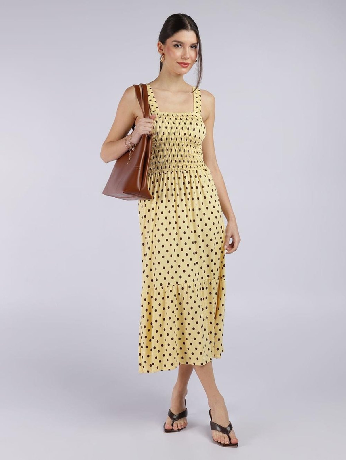 Vestido Midi Poá Autentique Feminino AMARELO