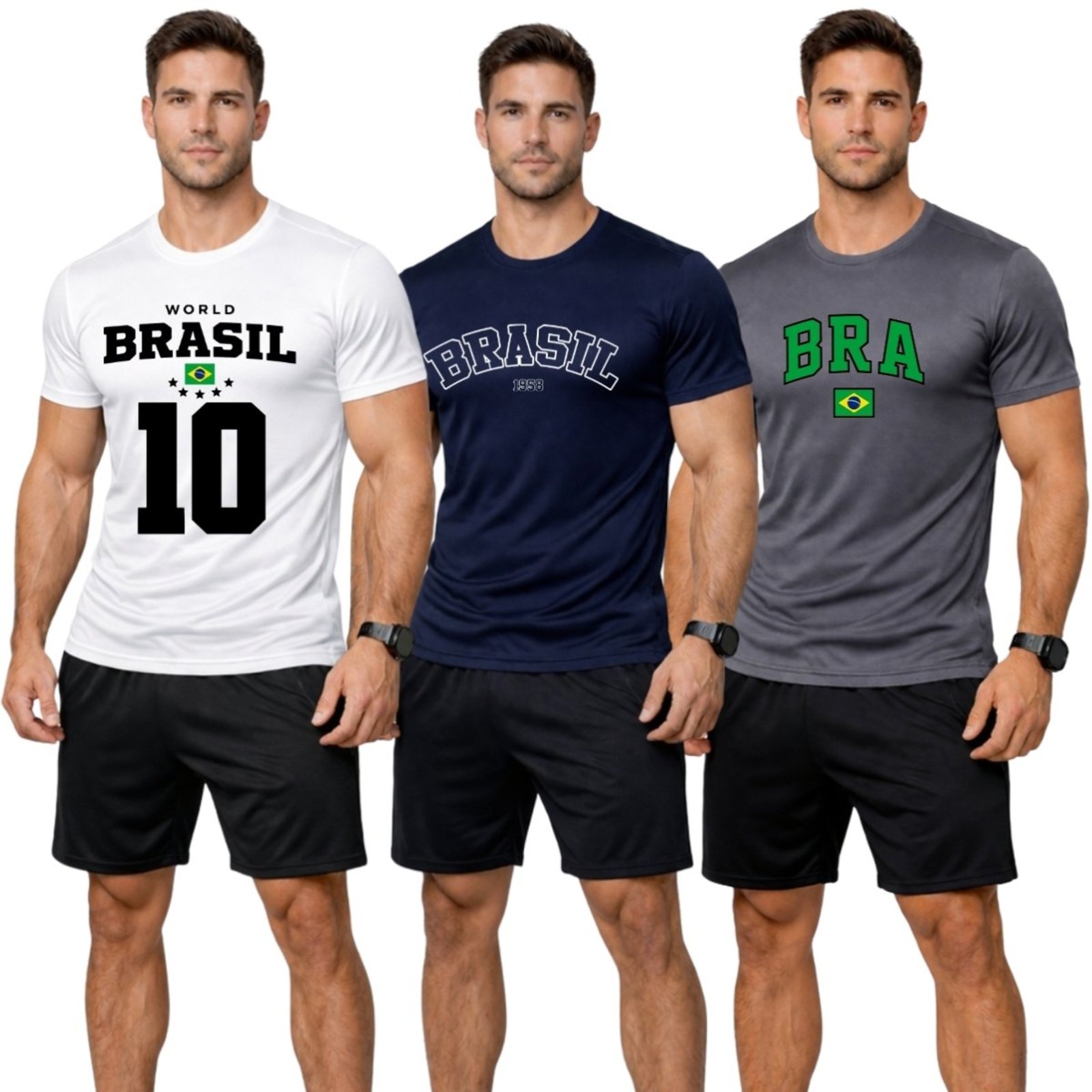 Kit 3 Camiseta Masculina Esportiva Dry Fit Camisa Gola Redonda Copa