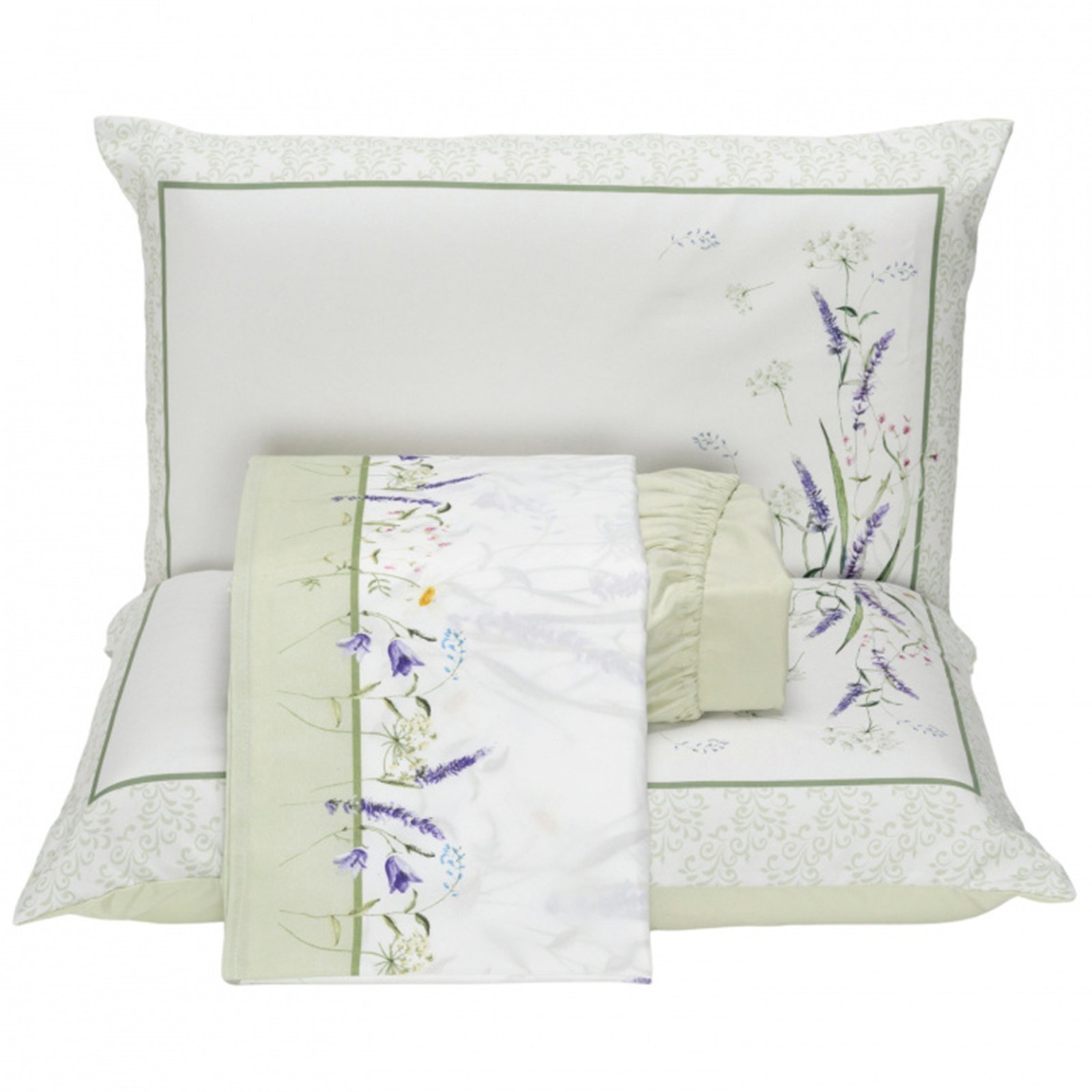 Jogo Cama Lençol Casa Scarpa Santorini King Estampa Florida Percal 300 Fios 4 Peças - Verde Lavanda