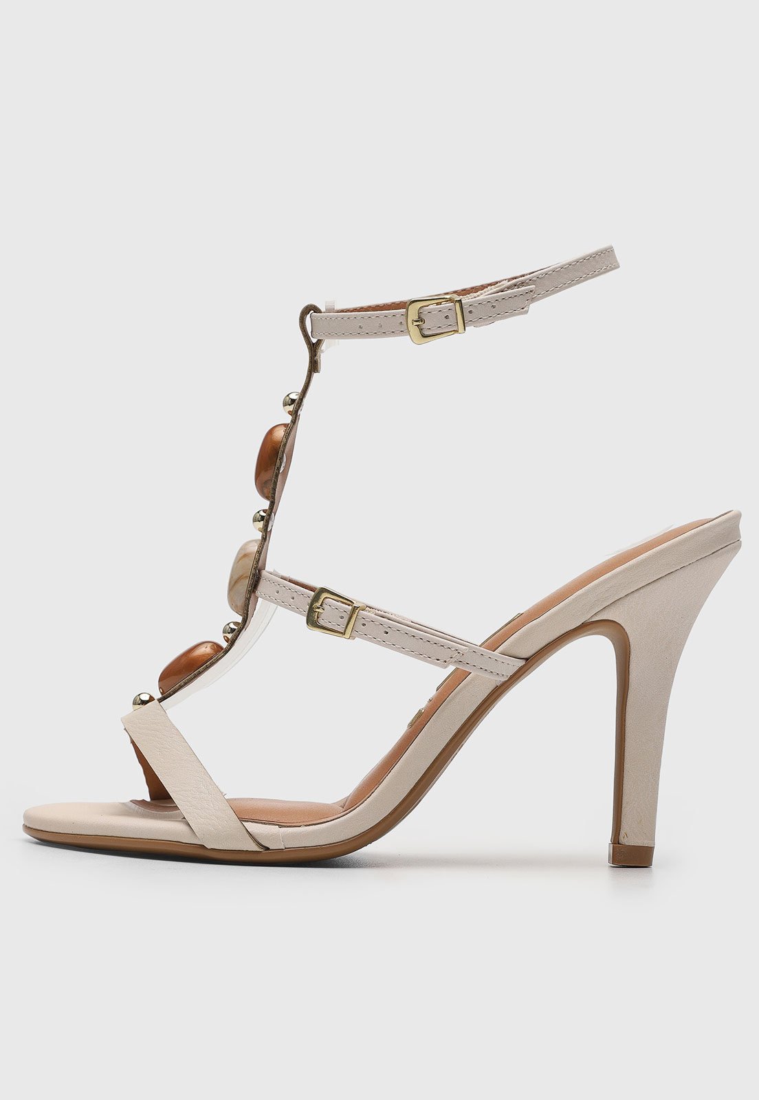 Sandália Feminina Vizzano Salto Fino Pedraria Off-White
