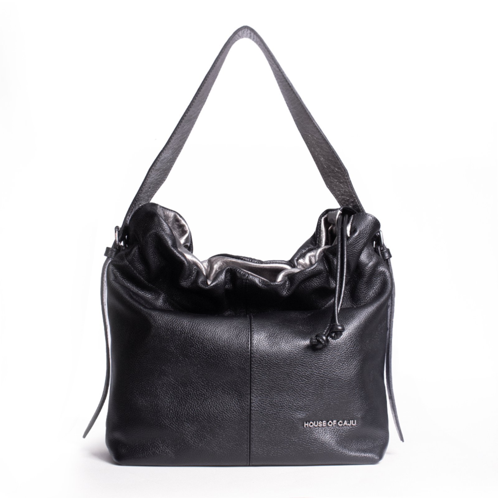Bolsa Feminina Em Couro Alça De Mão Preto com Ônix “Priscilla Evelyn”””