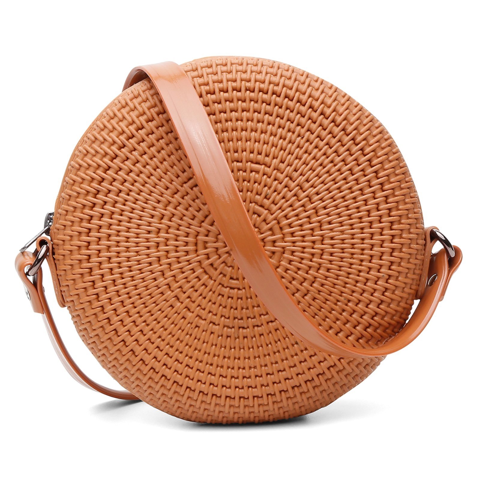 Bolsa Transversal Tiracolo Feminina Redonda Casual Pvc Caramelo
