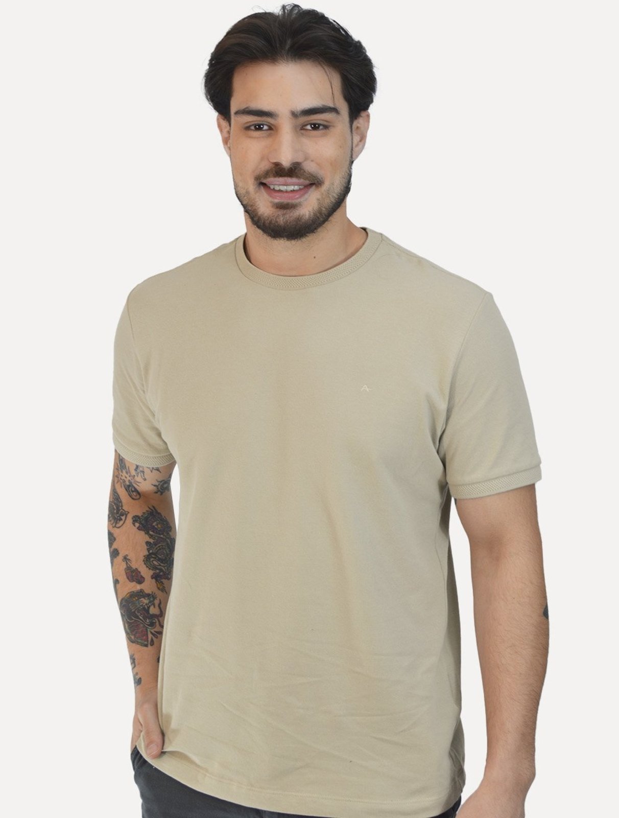 Camiseta Aramis Masculina Piquet Gola Retilinea Textura Cáqui Claro