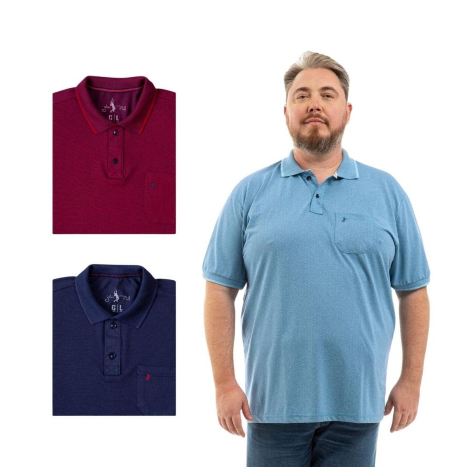 Kit 3 Camisa Polo Masculina Plus Size Pique com Bolso Casual