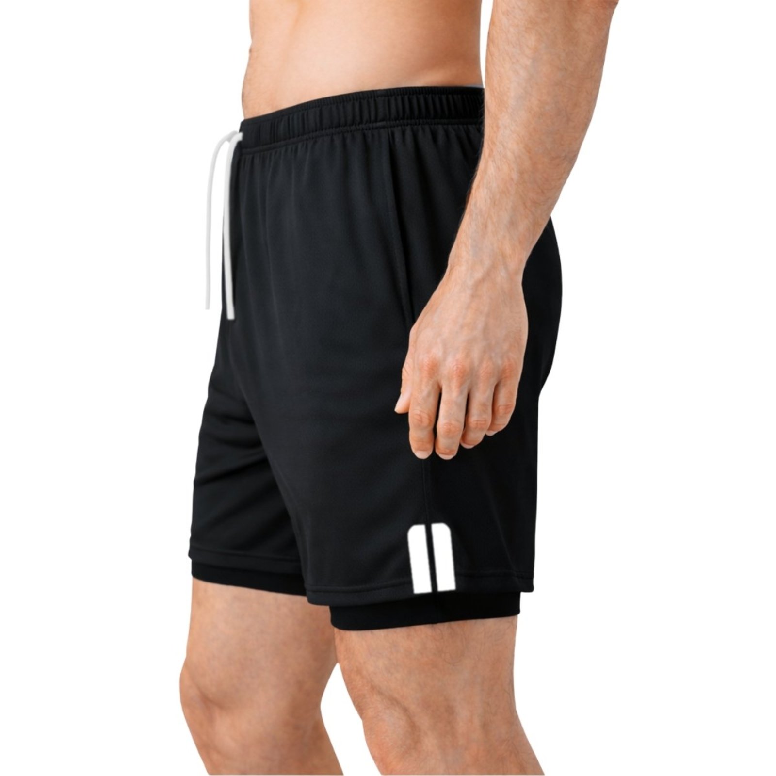 Vista 3 Kit 3 Short Treino Dry Fit Térmico 2 em 1 com Bolso para Celular e Porta-Toalha Calção Fitness Academia Relaxado multicolorido Relaxado multicolorido