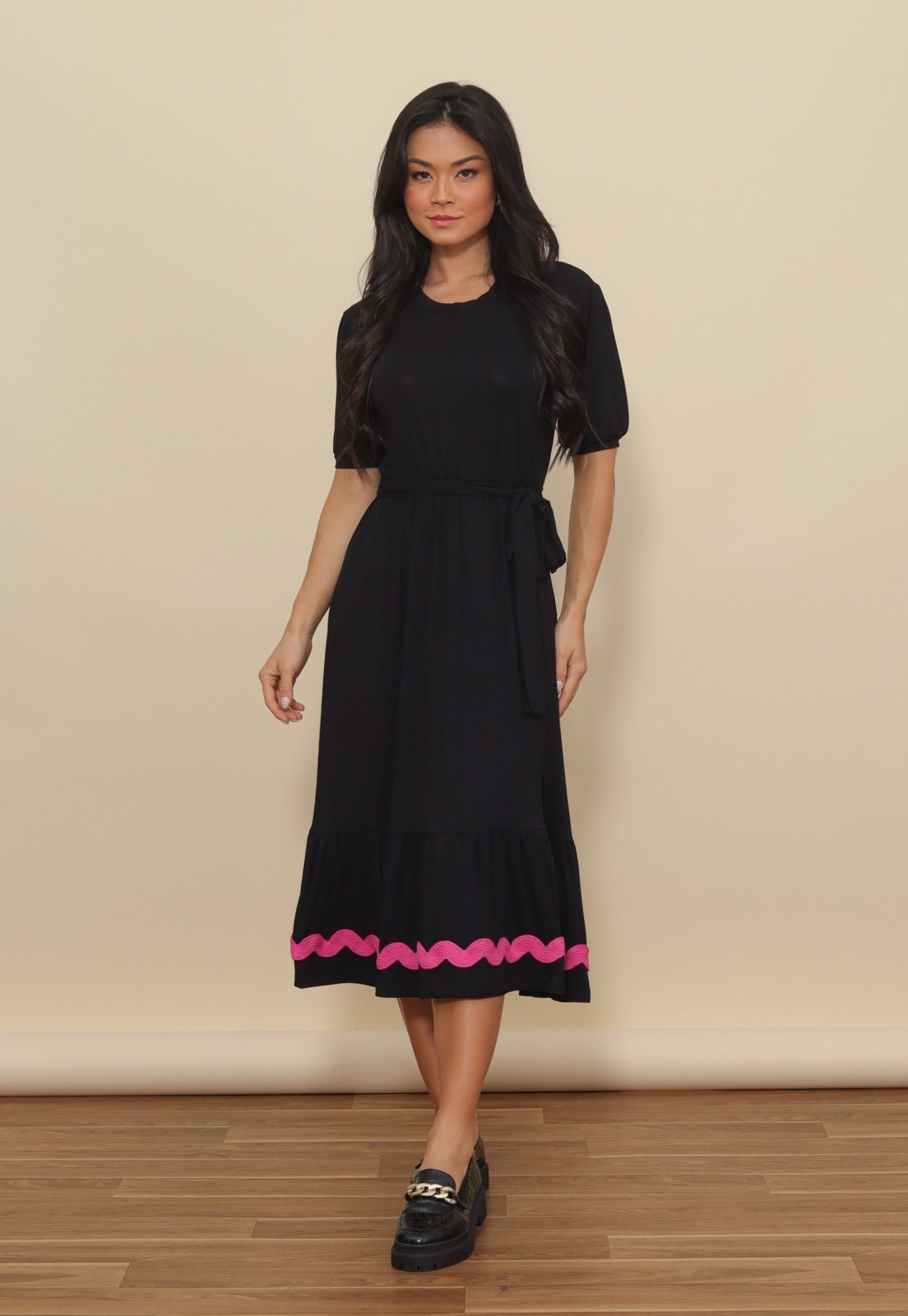 Vestido Faixa Babado Sianinha – Preto