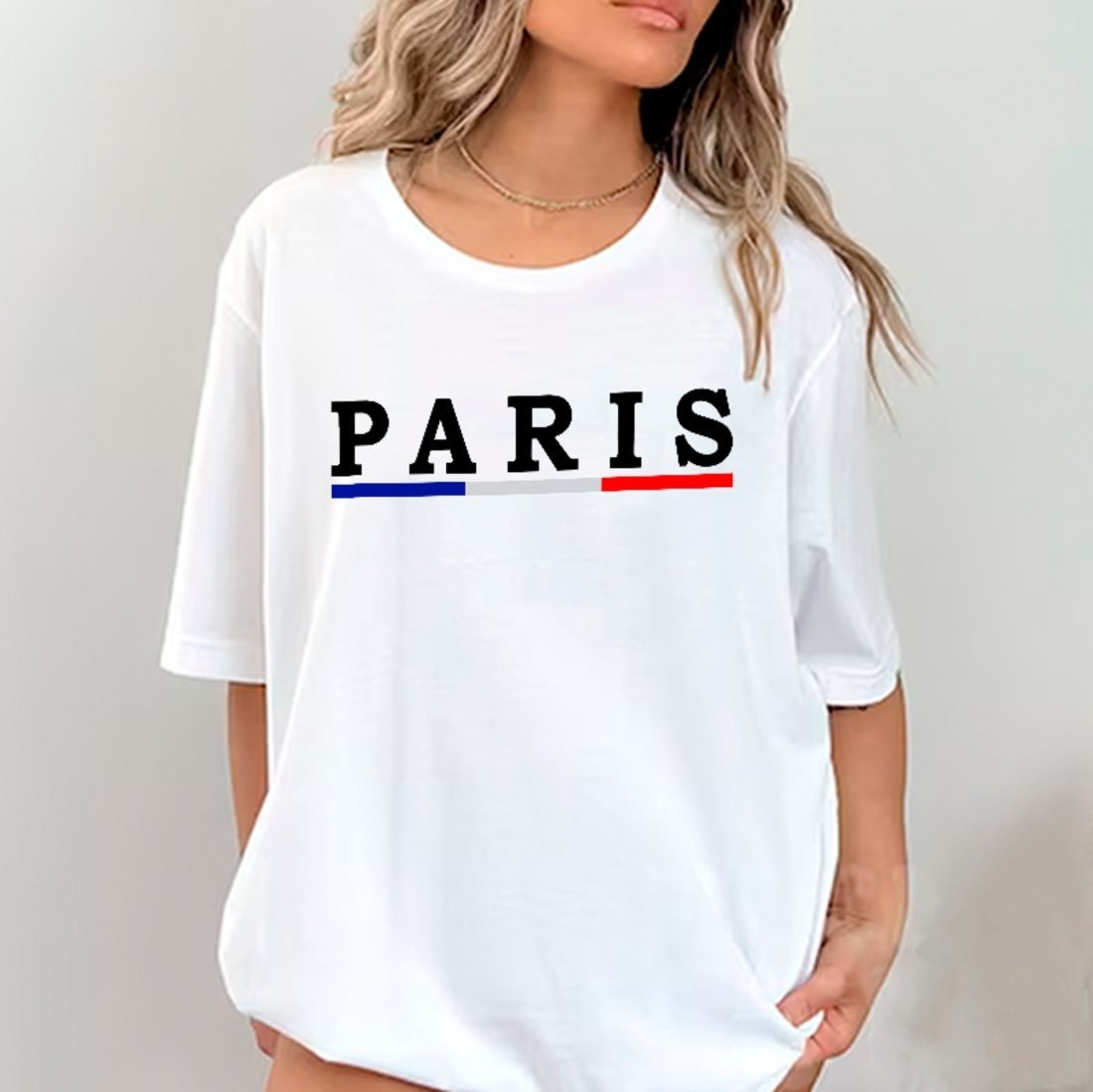 Vista 3 Camiseta Oversized Paris Design Urbano Sofisticado Casual Algodão Premium ousy branco ousy branco