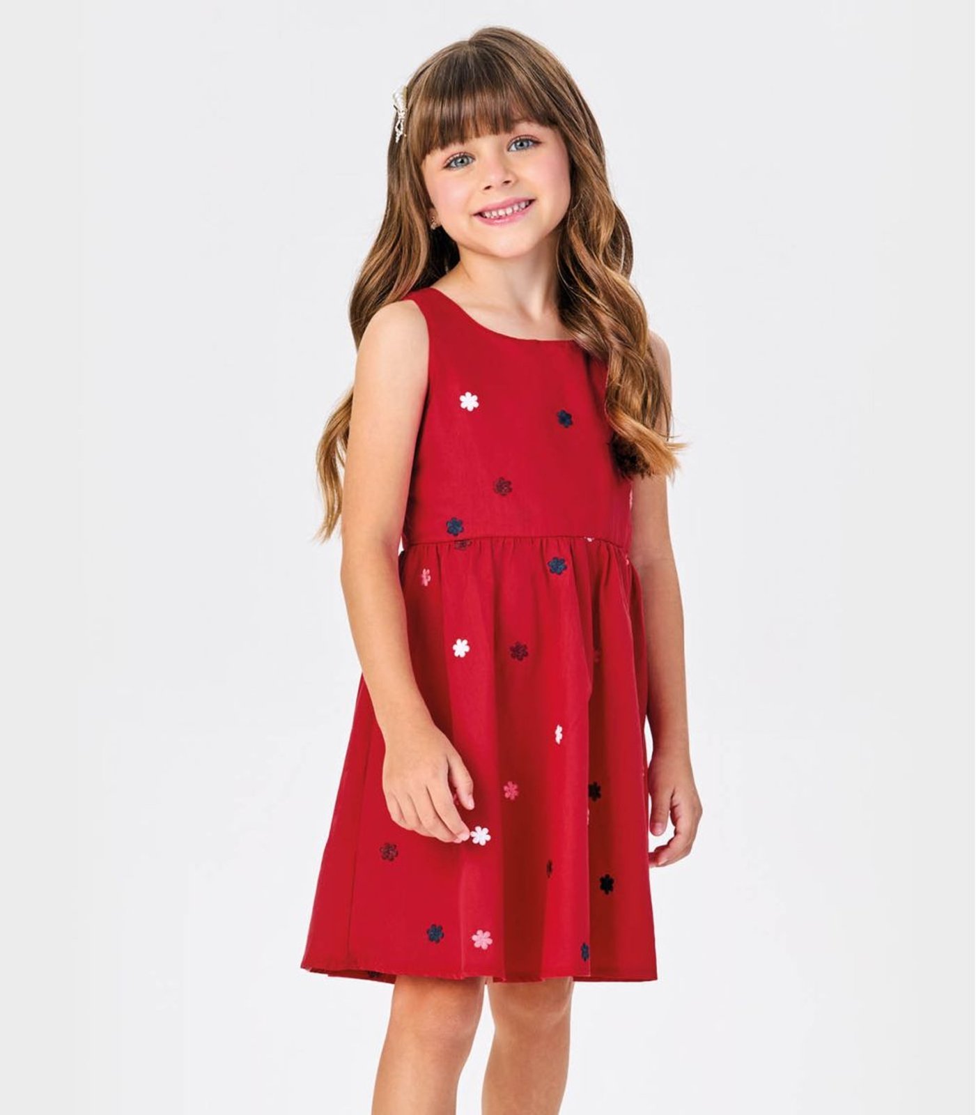 Infantil – Vestido Tricoline Bordado Florzinhas Trick Nick Vermelho