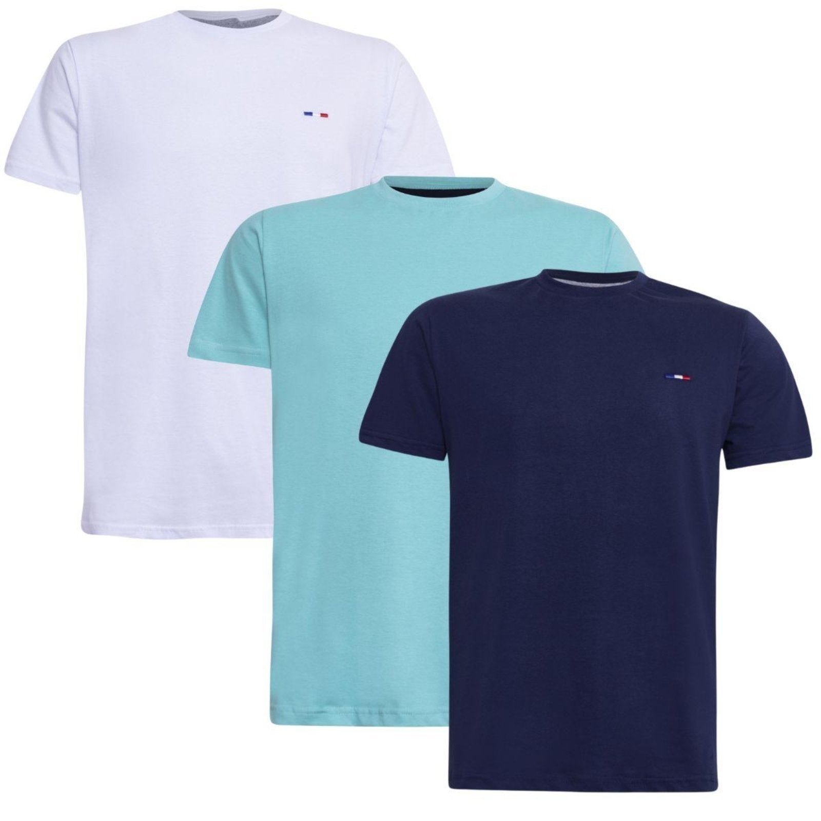 Kit 3 Peças Camisetas Básicas Masculina FMF Azul Marinho Branco em Algodão Premium no Estilo Tommy Bordado França
