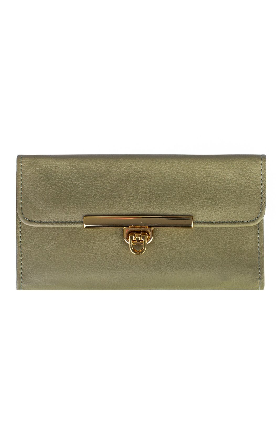 Carteira feminina de couro liso Kate 10,5x19,5cm - Verde