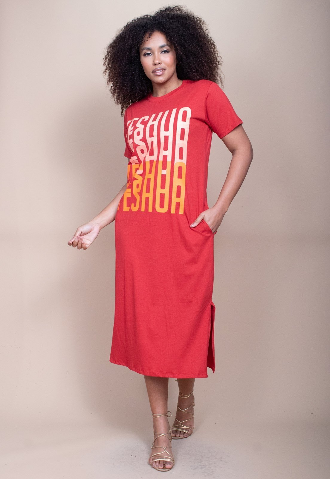 Vestido Cabanafree Midi Algodão Manga Curta Moda Evangélica Vermelho