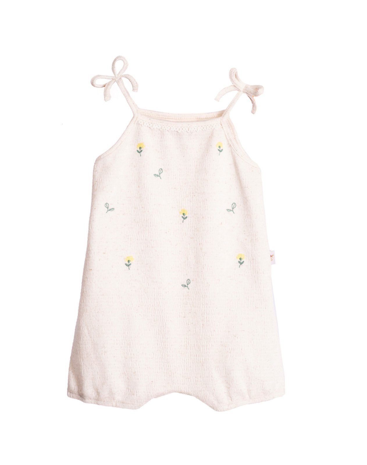 Vista 2 Infantil - Macacão sem manga linho com flores bordadas Nini & Bambini off-white Nini & Bambini off-white