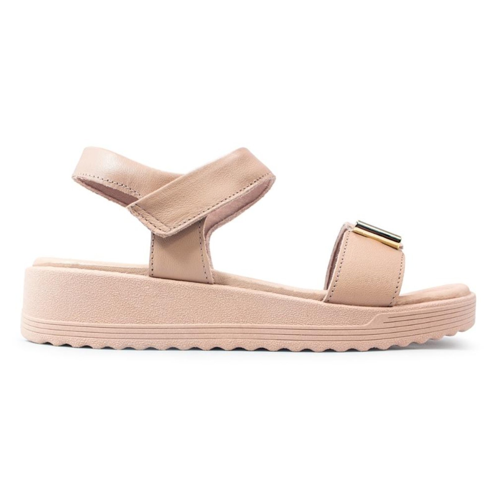 Sandália Usaflex Feminina Salto Anabela Ajuste Fecho-Flex Detalhe Casual MA10004 Nude