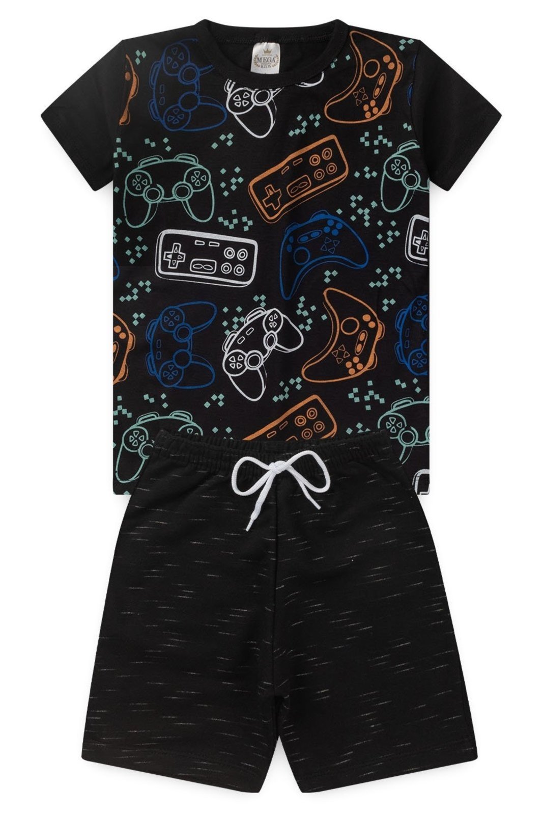 Vista 2 Infantil - Conjunto Verão Masculino Controles Video Game Mega Preto Mega Kids unico Mega Kids unico