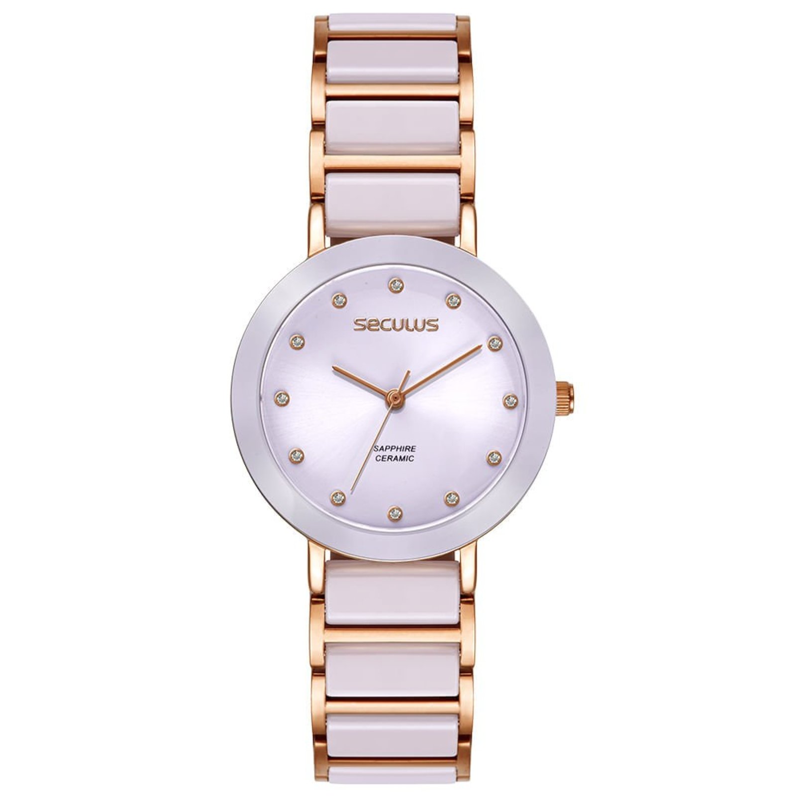 Vista 2 Relógio Feminino Analógico Cerâmica Cristais Roxo Seculus rosa Seculus rosa