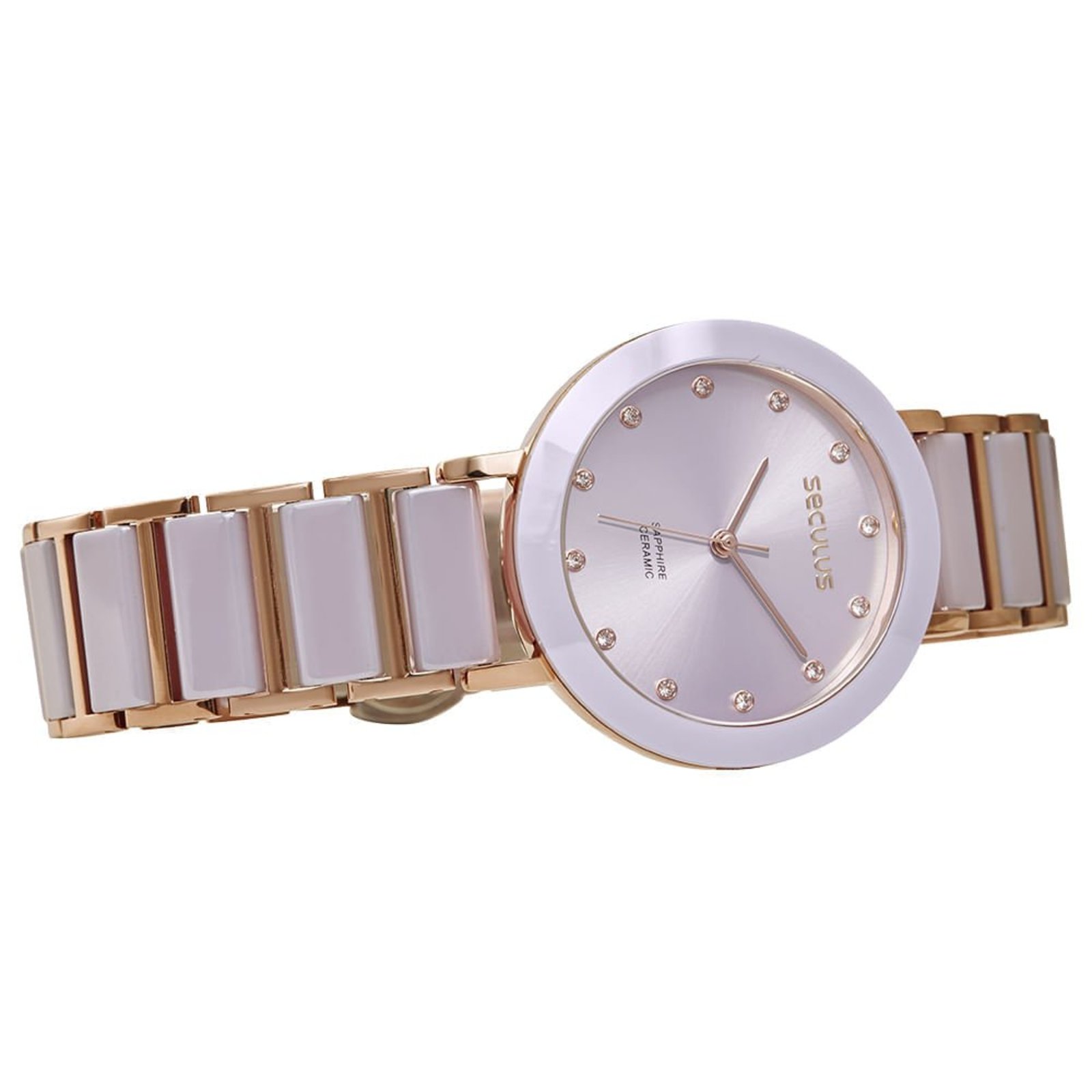 Vista 3 Relógio Feminino Analógico Cerâmica Cristais Roxo Seculus rosa Seculus rosa