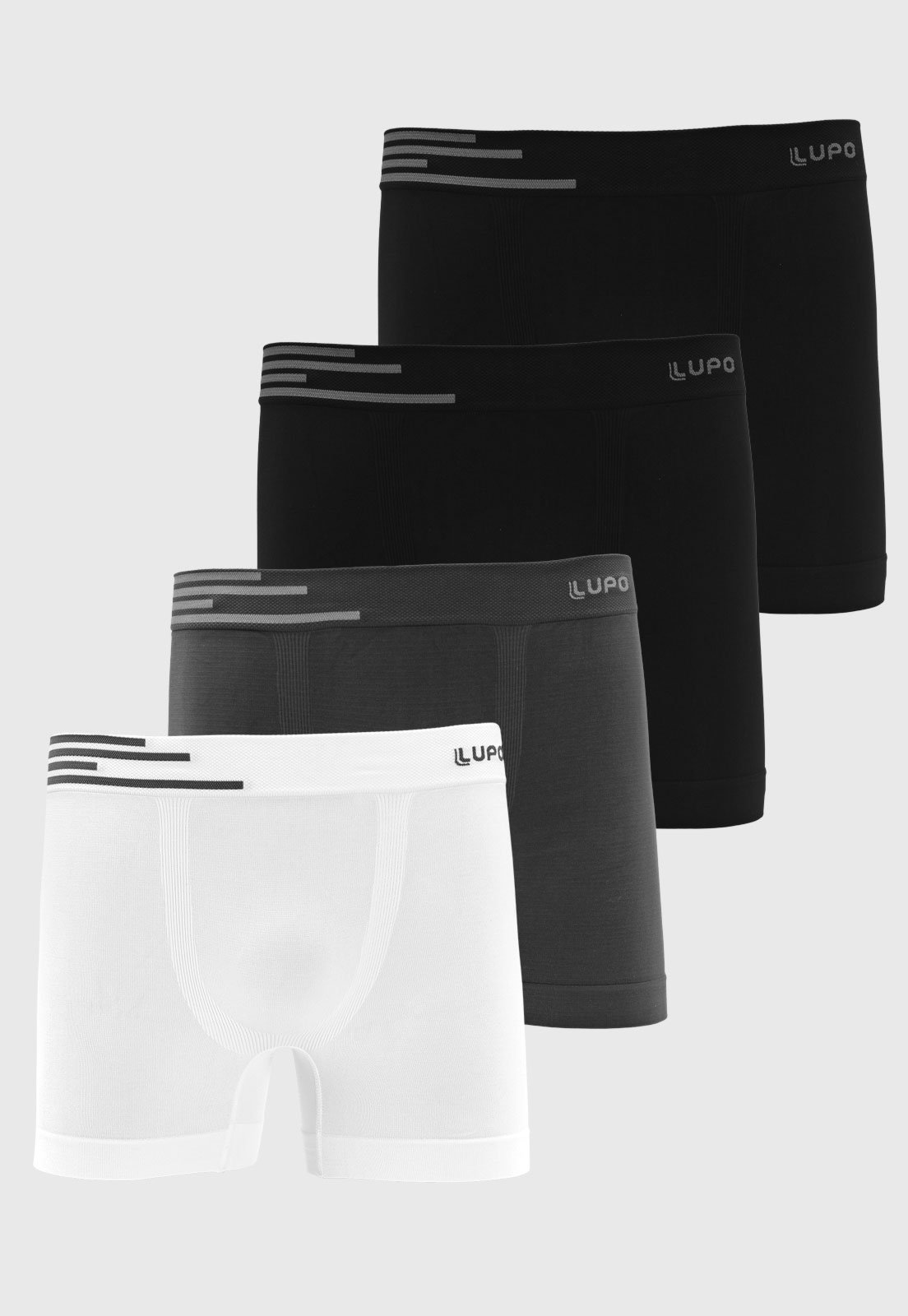 Vista 2 Cueca Boxer Masculina Lupo Kit com 4 Branca/Grafite branco Lupo branco