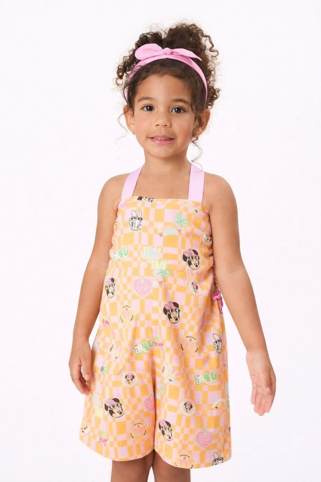Infantil - Macaquinho Minnie E Daisy Play Time Disney Xadrez Laranja