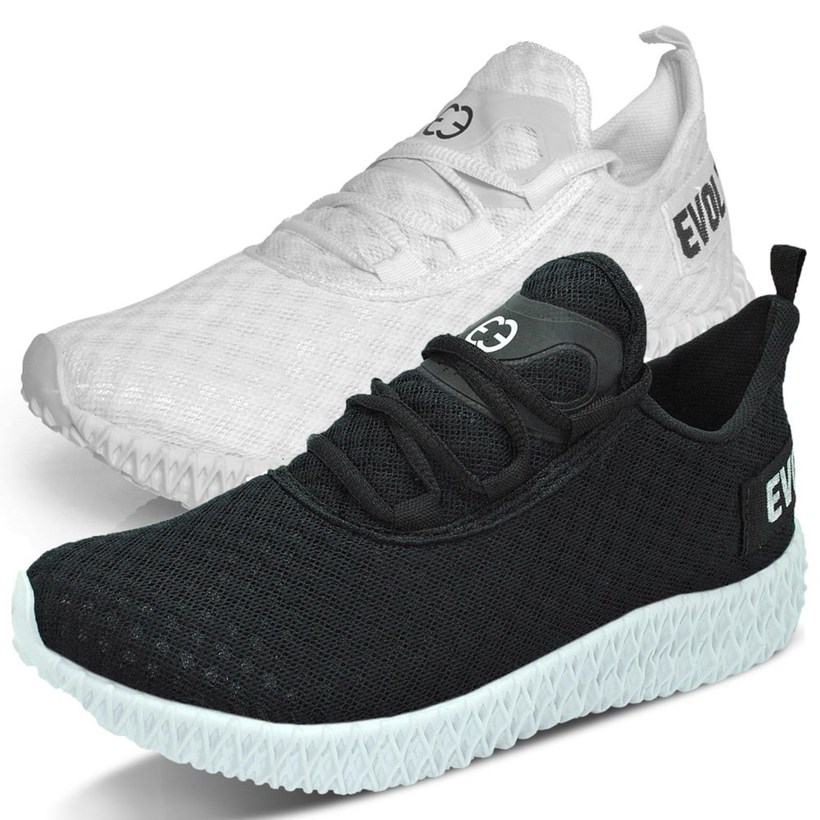 Kit 2 Tênis Boost Masculino Evoltenn Esportivo Colmeia Branco e Preto Branco